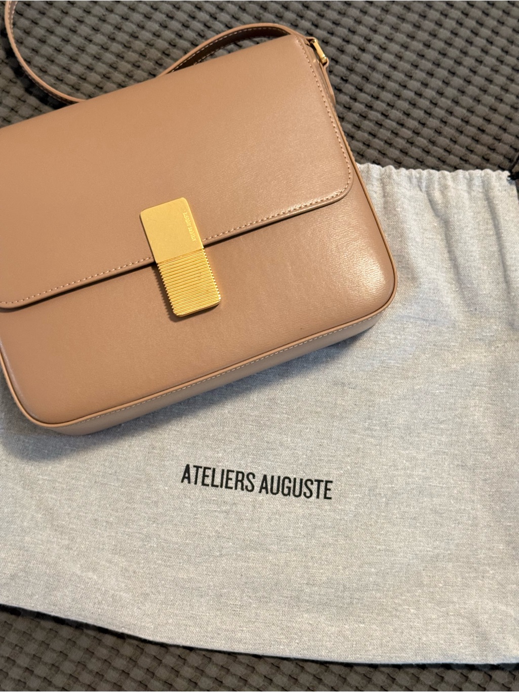 Ateliers Auguste Tan Leather Box Bag With Gold Clasp